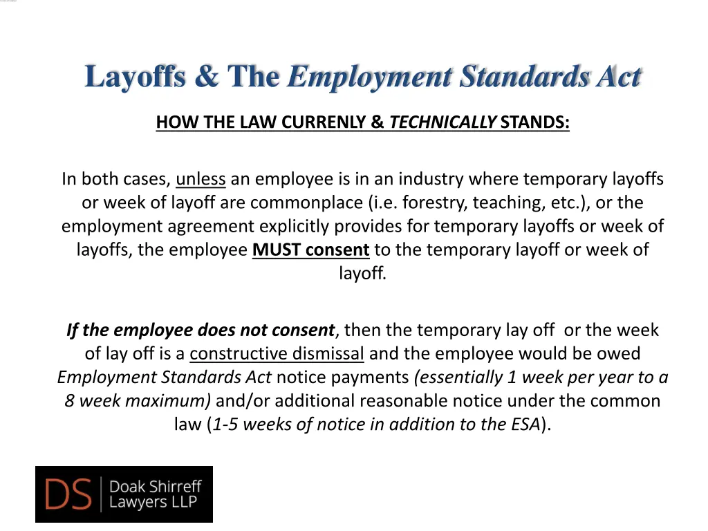 layoffs the employment standards act 1