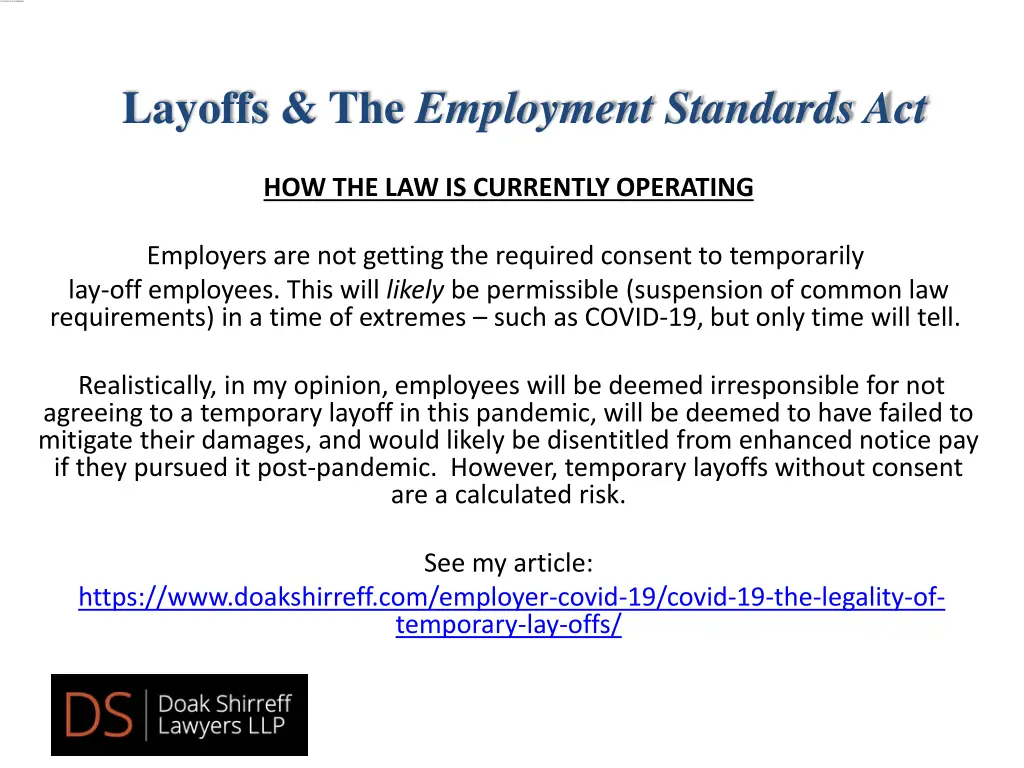 layoffs the employment standards act 2