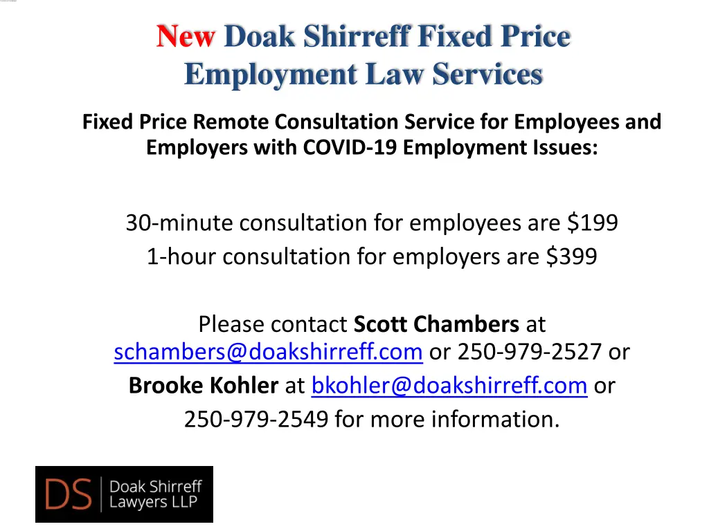 new doak shirreff fixed price employment