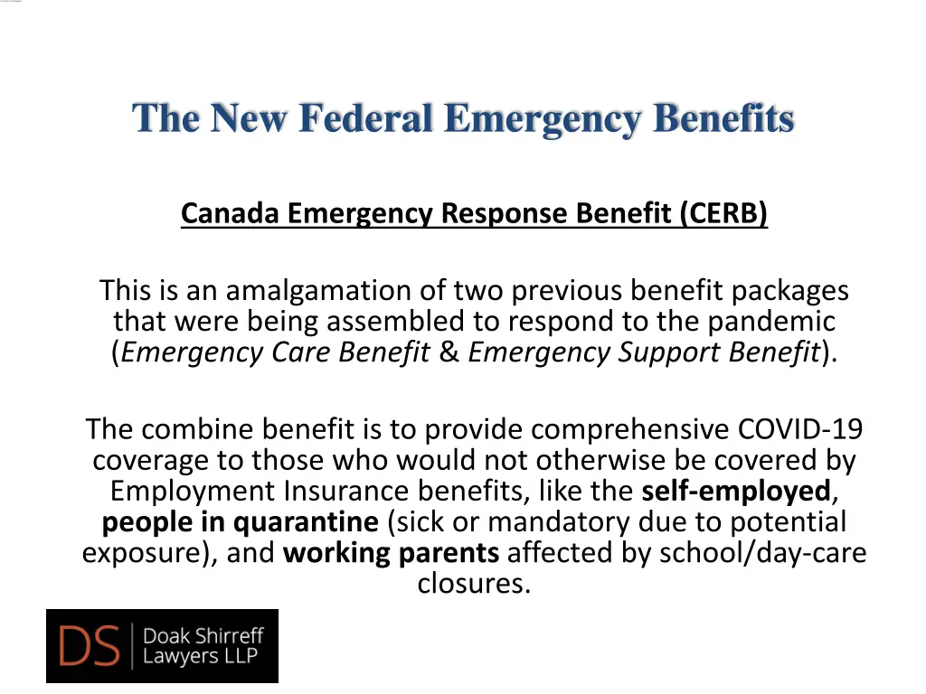 the new federal emergency benefits