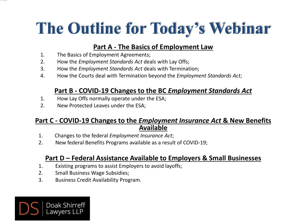 the outline for today s webinar