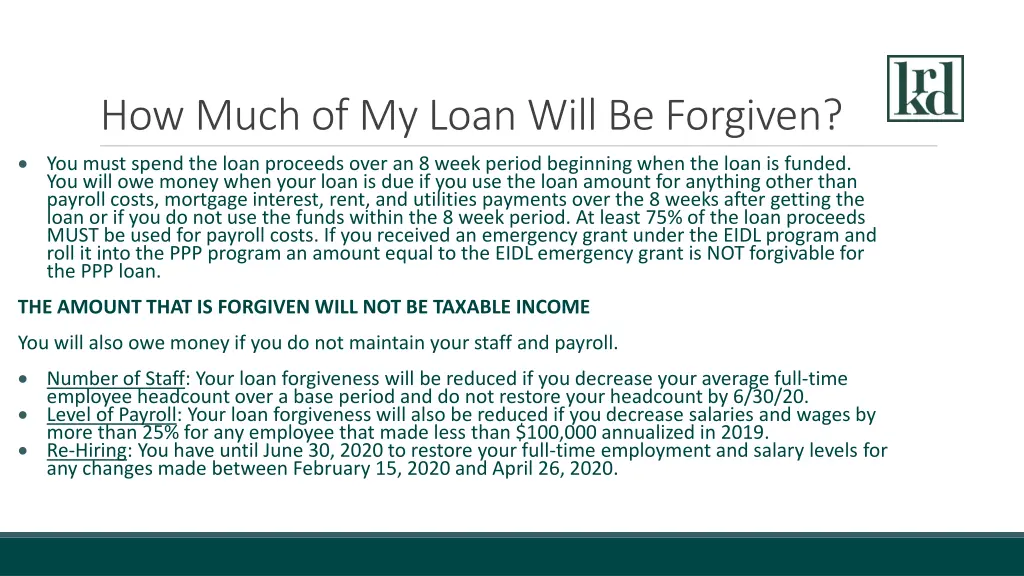 how much of my loan will be forgiven you must