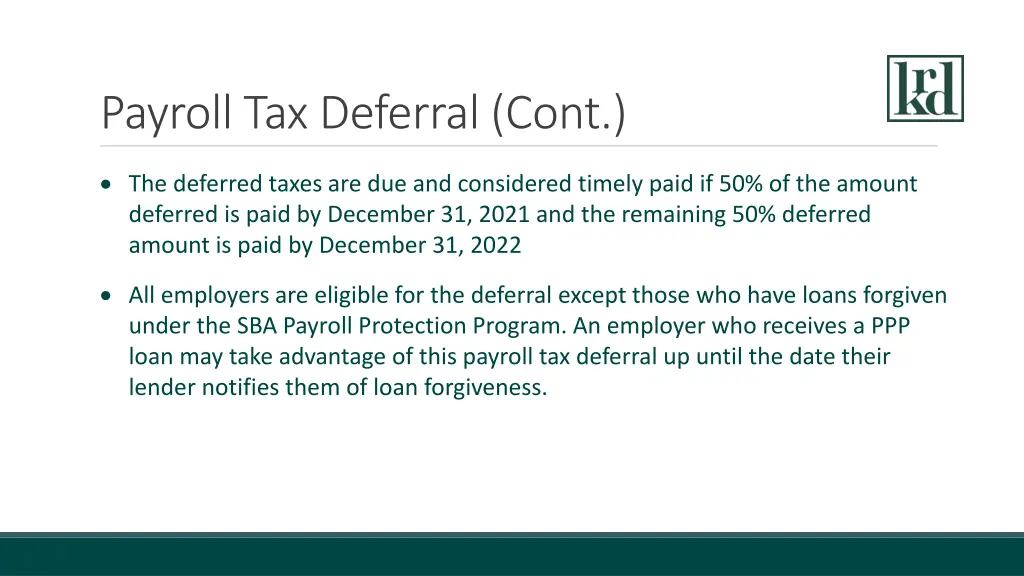 payroll tax deferral cont