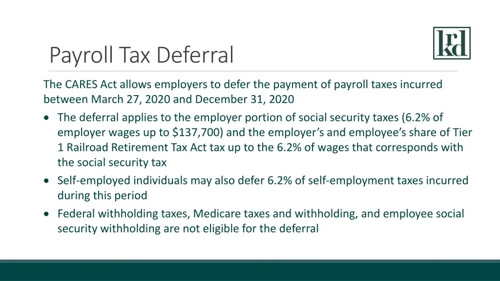 payroll tax deferral