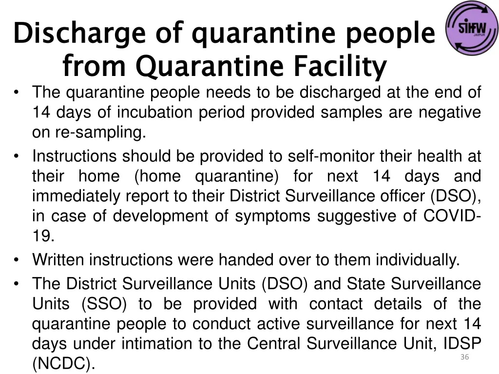 discharge of quarantine people from quarantine