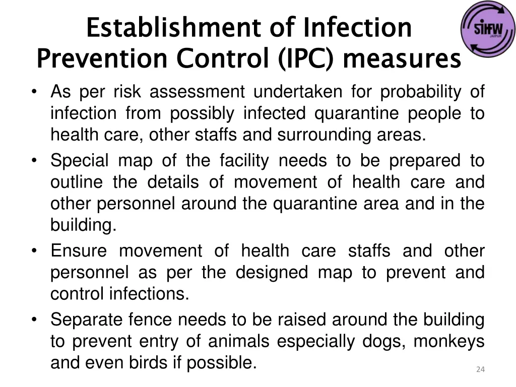 establishment of infection prevention control