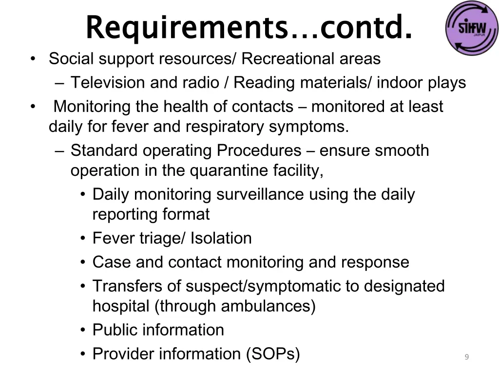 requirements contd social support resources