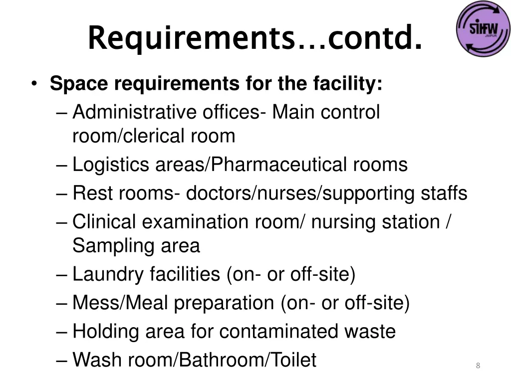 requirements contd space requirements