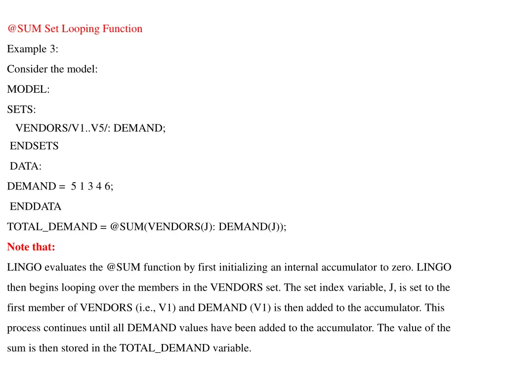 @sum set looping function