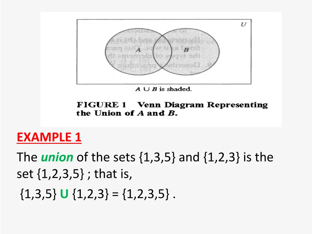 example 1 the union of the sets