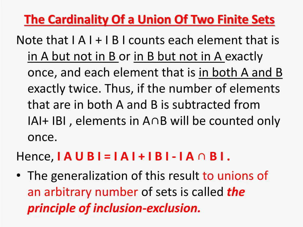 the cardinality of a union of two finite sets