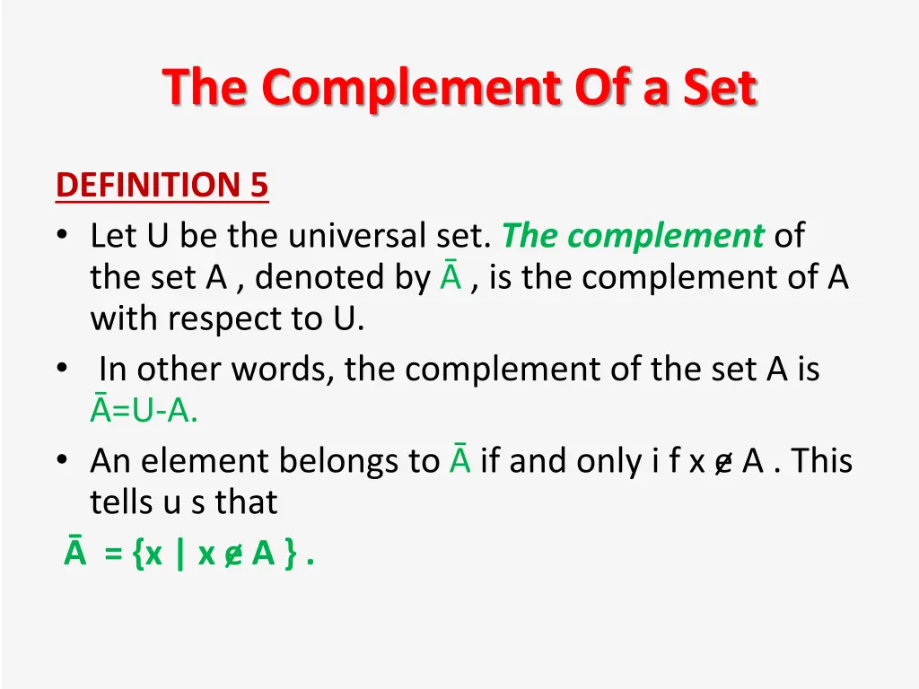 the complement of a set