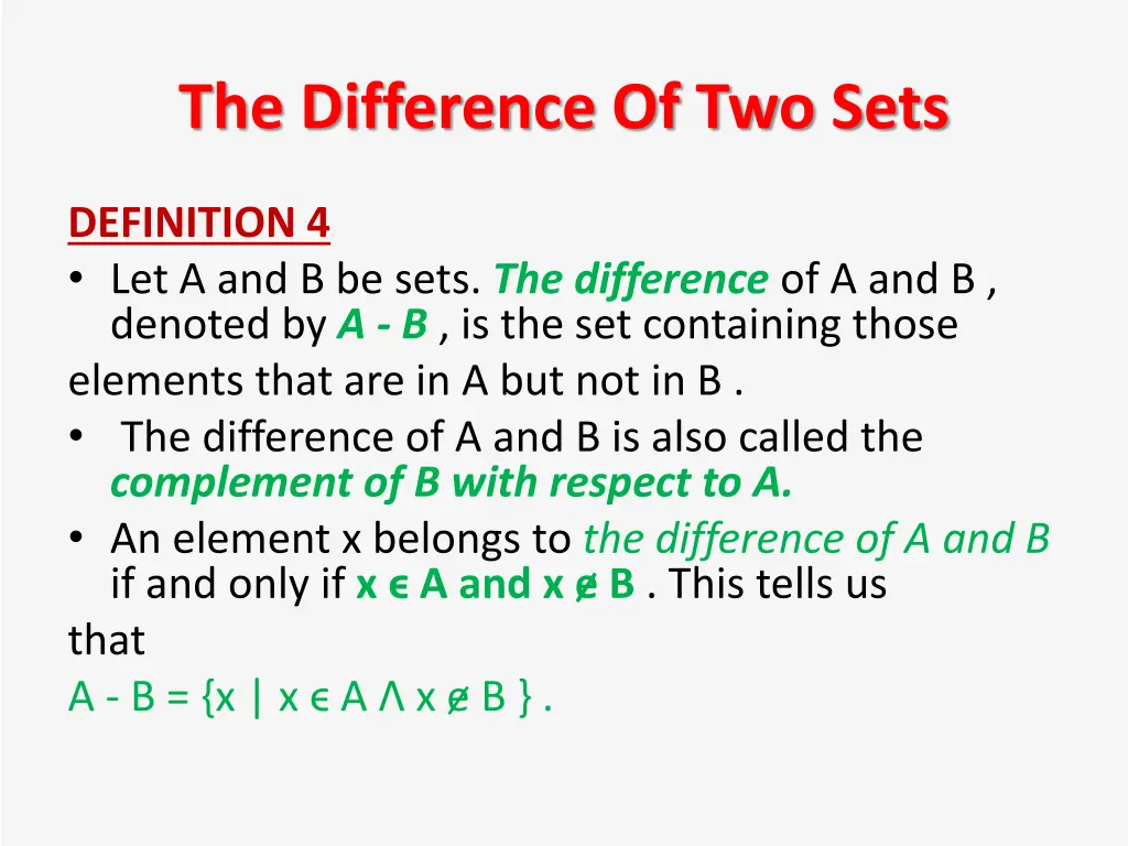 the difference of two sets