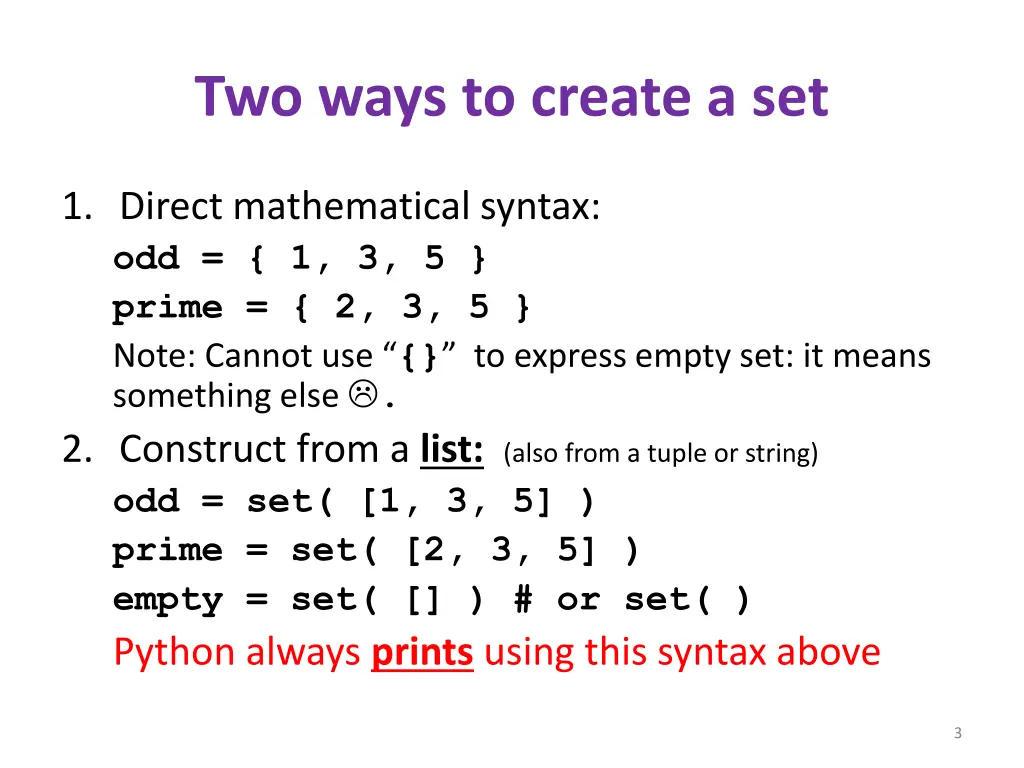 two ways to create a set