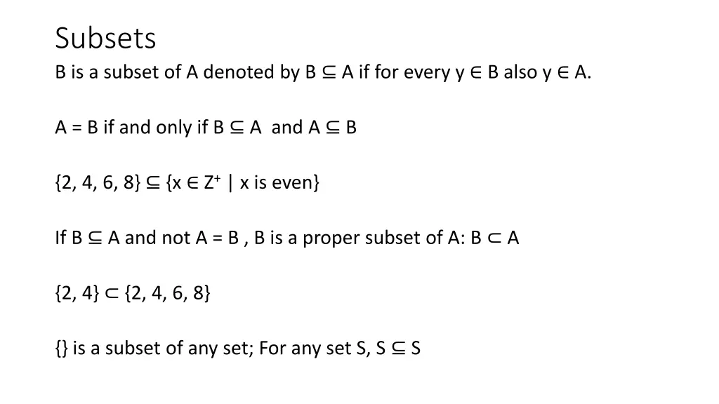 subsets b is a subset of a denoted