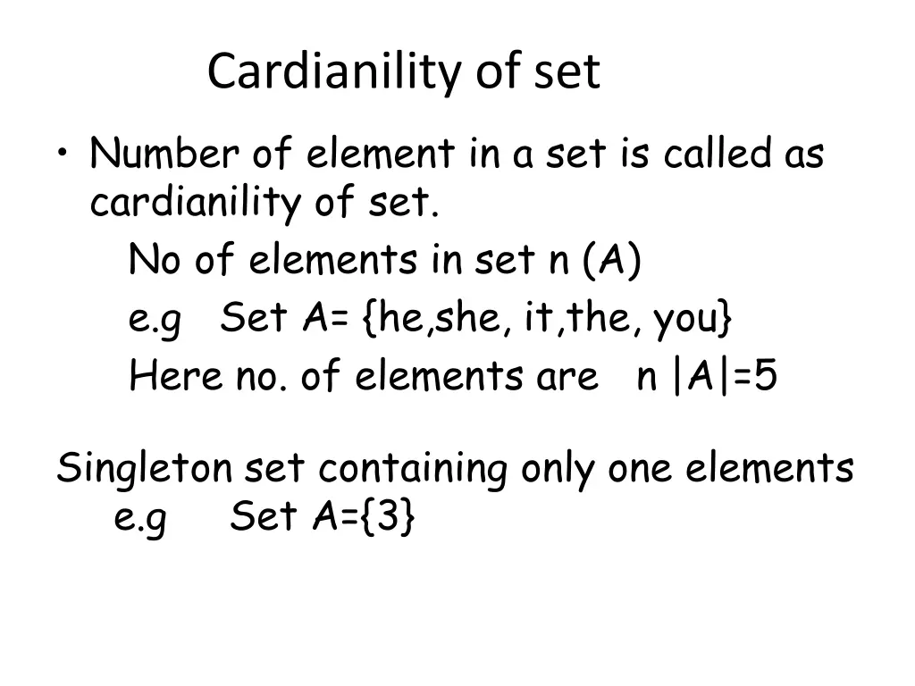 cardianility of set number of element