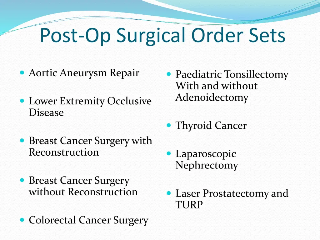 post op surgical order sets