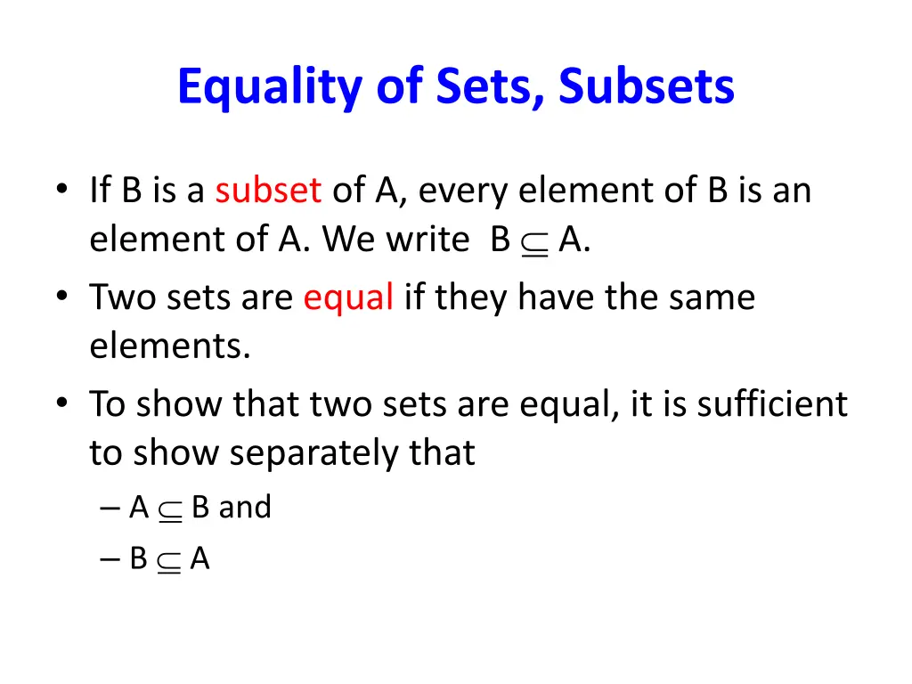 equality of sets subsets