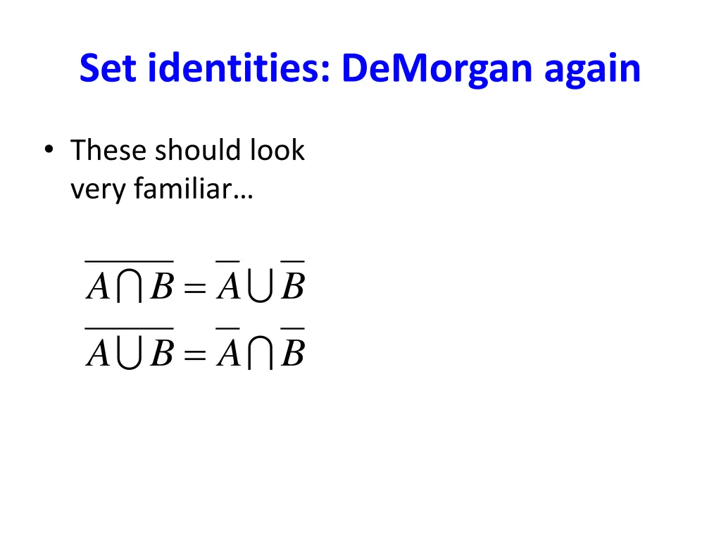 set identities demorgan again