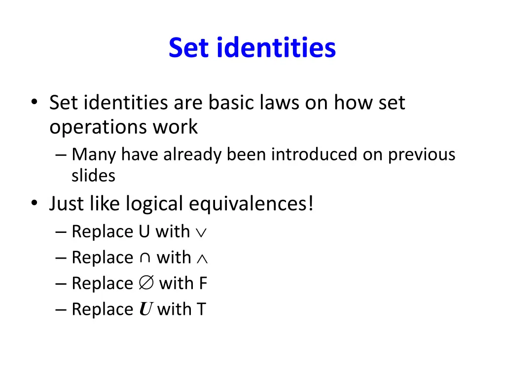 set identities