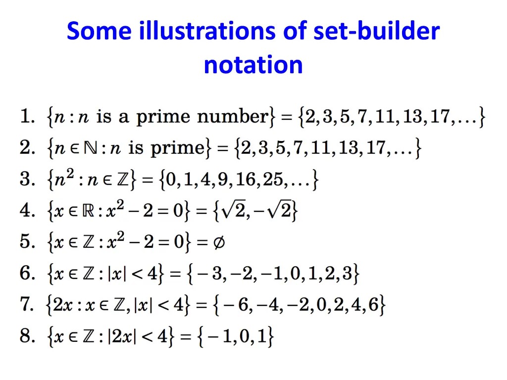 some illustrations of set builder notation