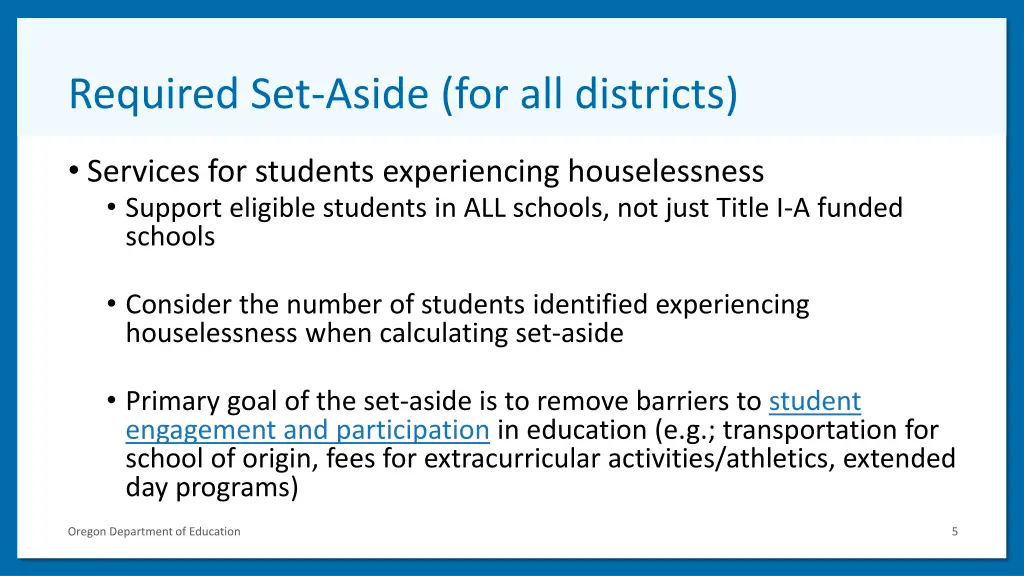 required set aside for all districts