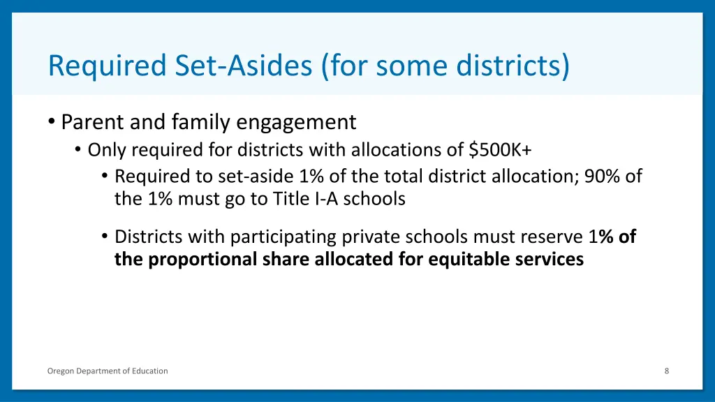 required set asides for some districts 1