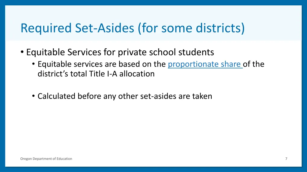 required set asides for some districts