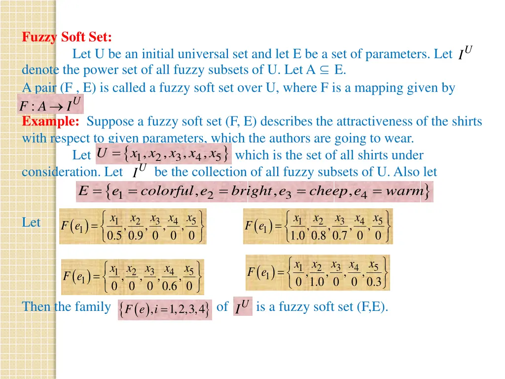 fuzzy soft set denote the power set of all fuzzy