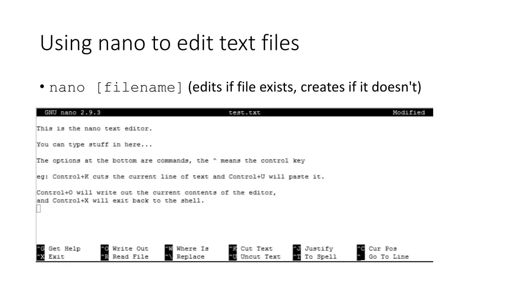 using nano to edit text files