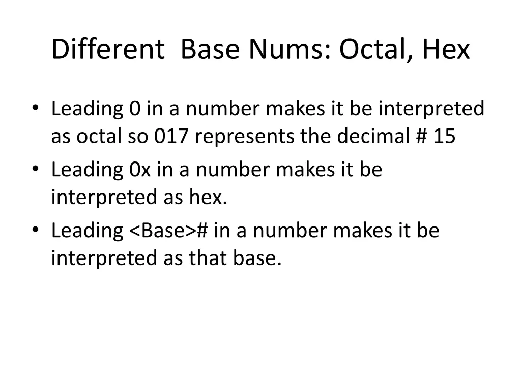 different base nums octal hex