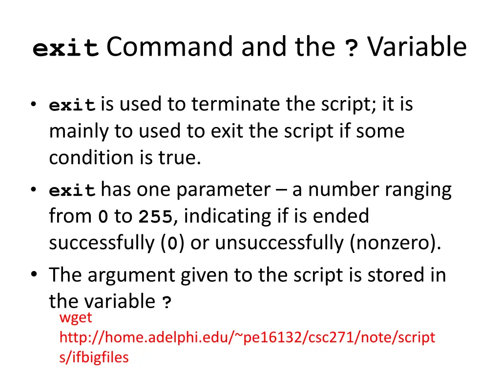 exit command and the variable