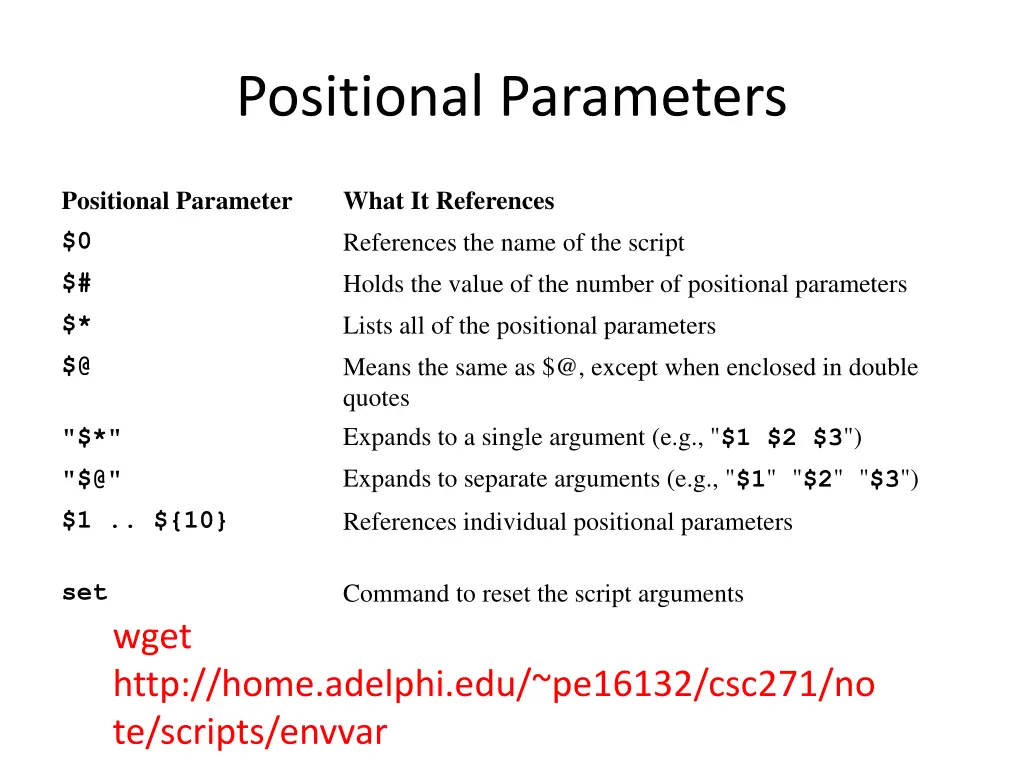 positional parameters