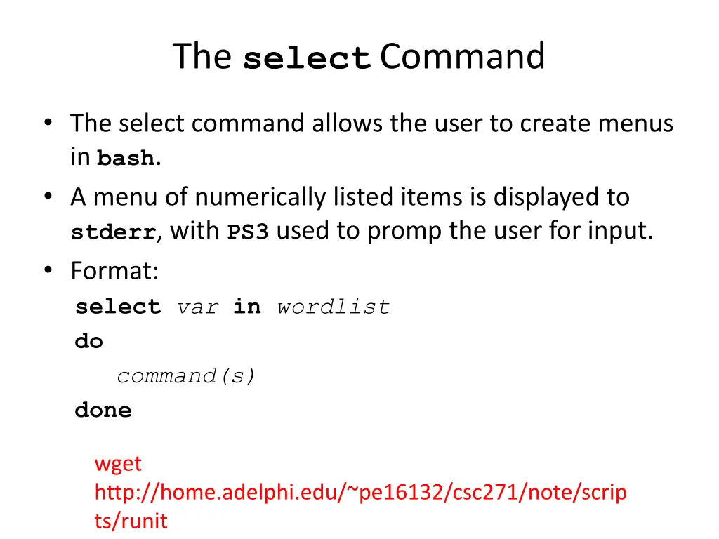 the select command