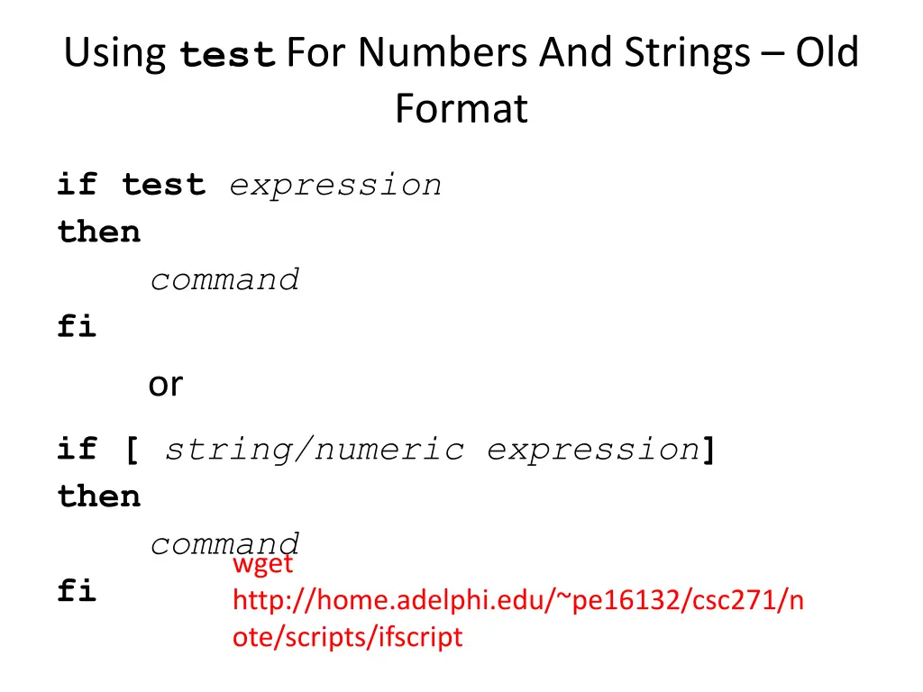 using test for numbers and strings old format