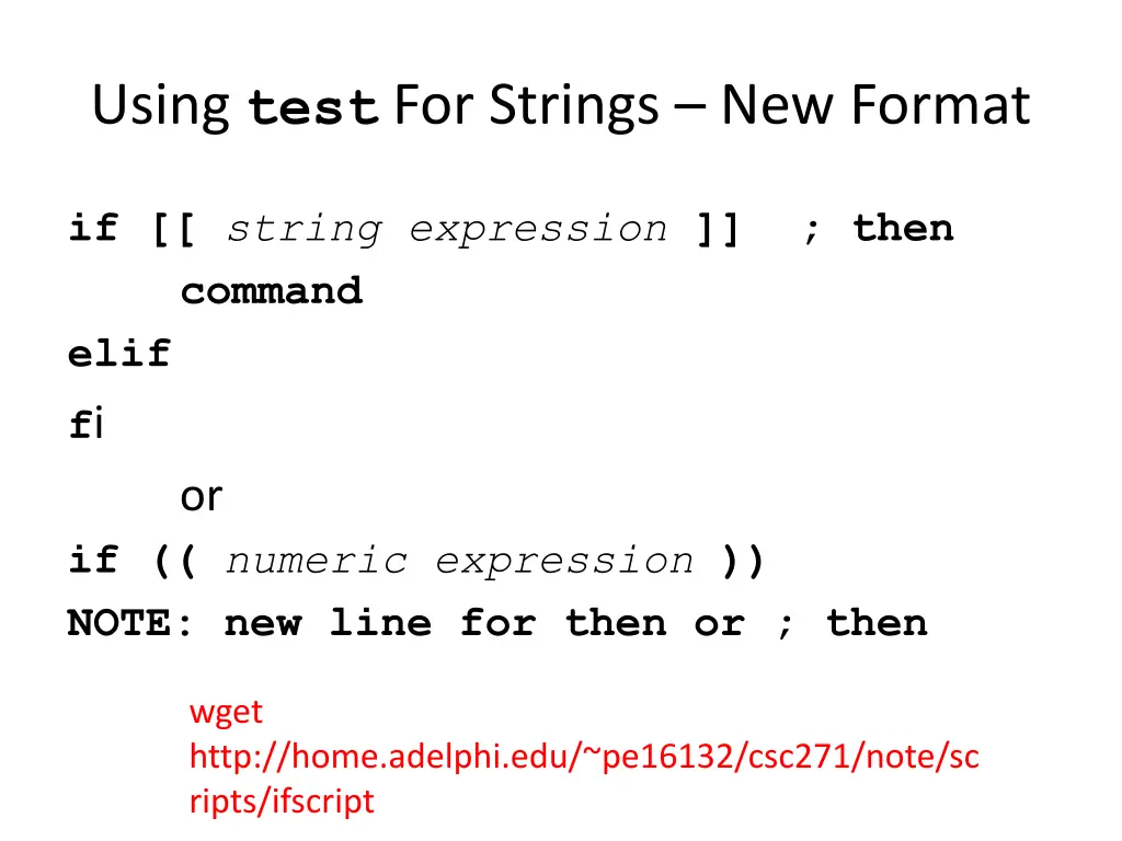 using test for strings new format