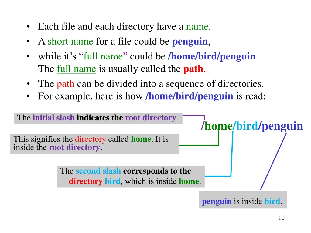 each file and each directory have a name a short