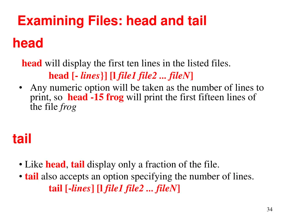 examining files head and tail