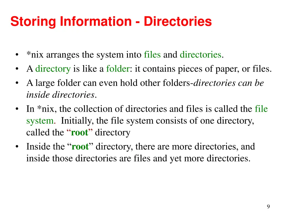 storing information directories