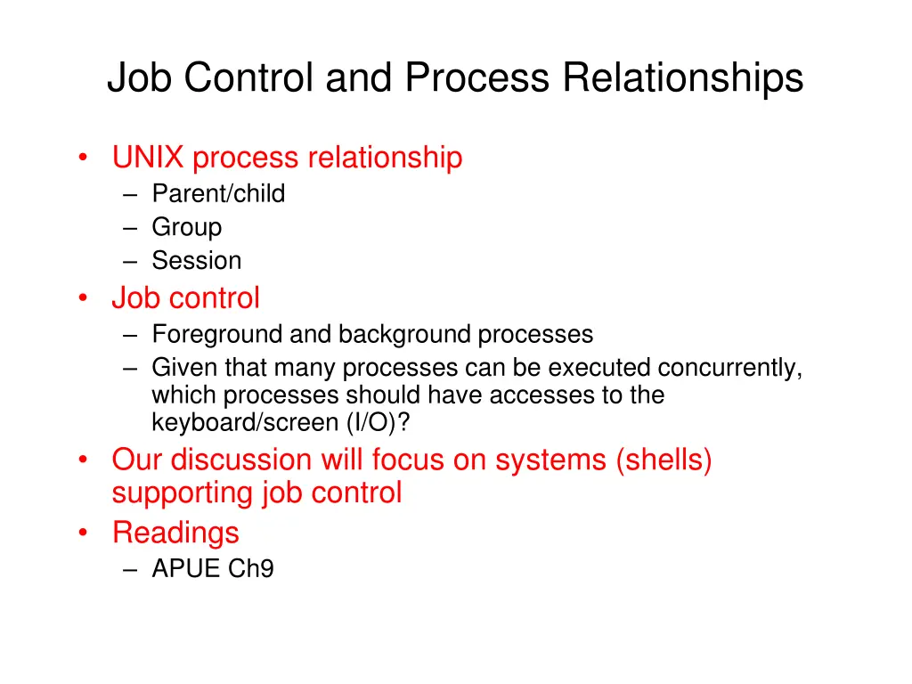 job control and process relationships 1