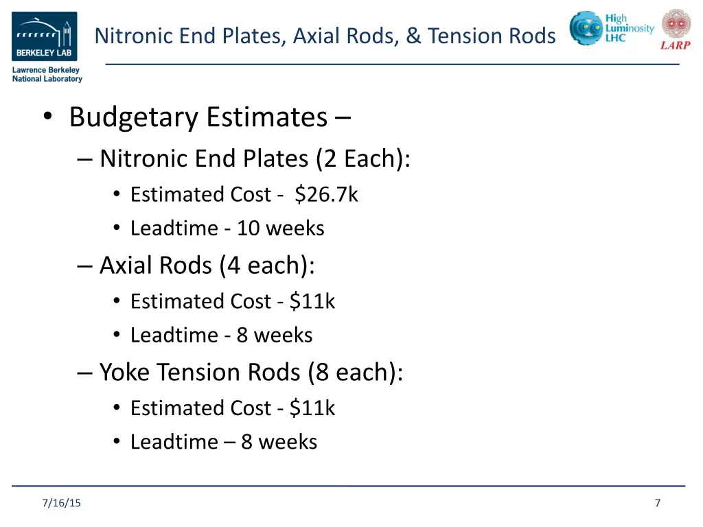 nitronic end plates axial rods tension rods