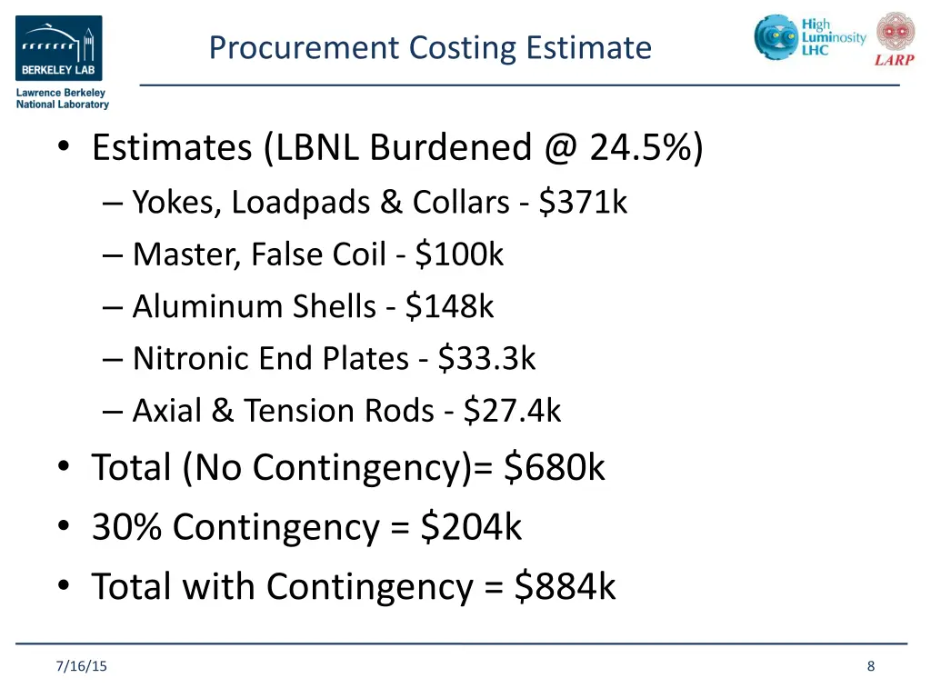 procurement costing estimate