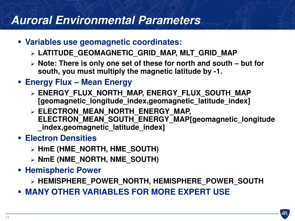 auroral environmental parameters