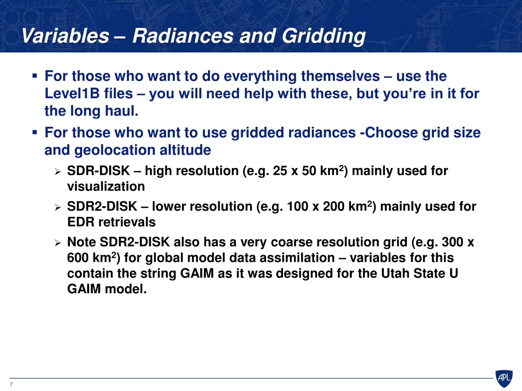 variables radiances and gridding