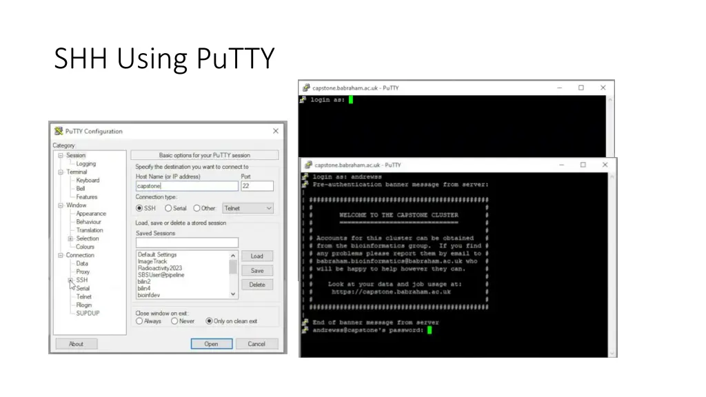 shh using putty