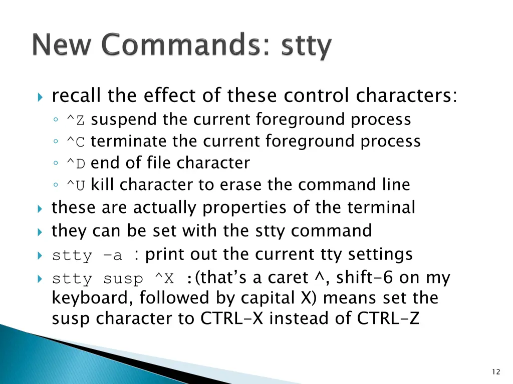 recall the effect of these control characters