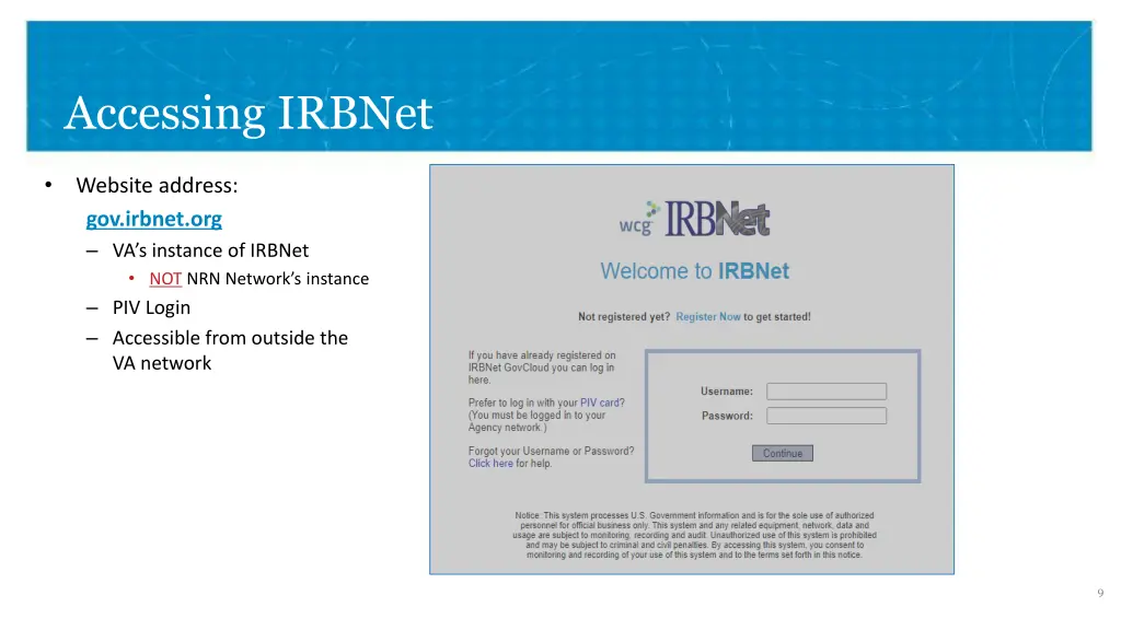 accessing irbnet