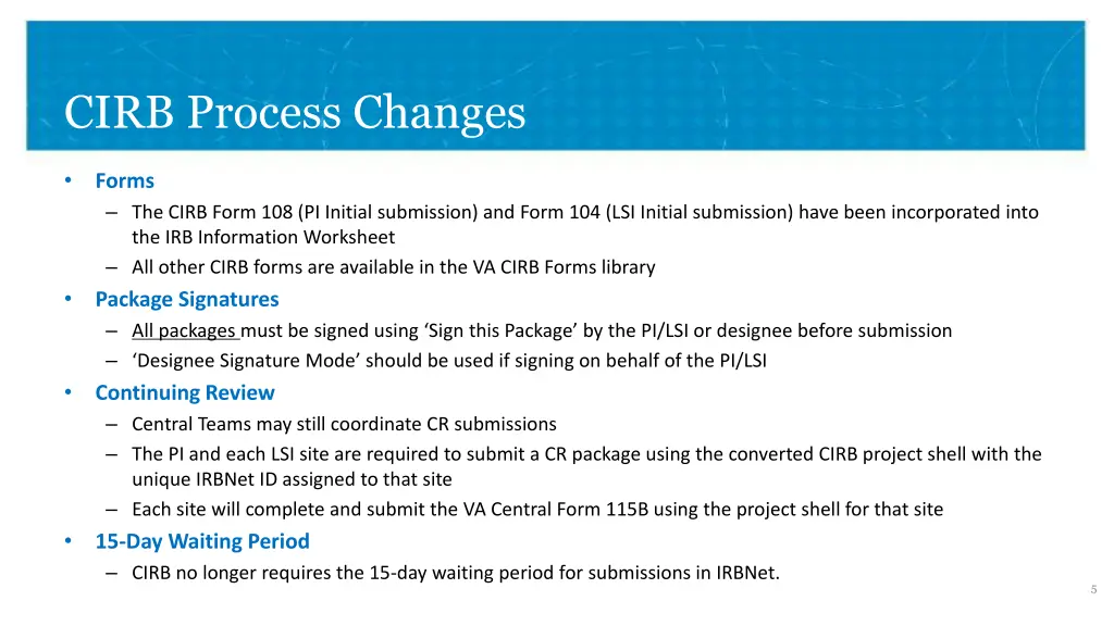 cirb process changes 1