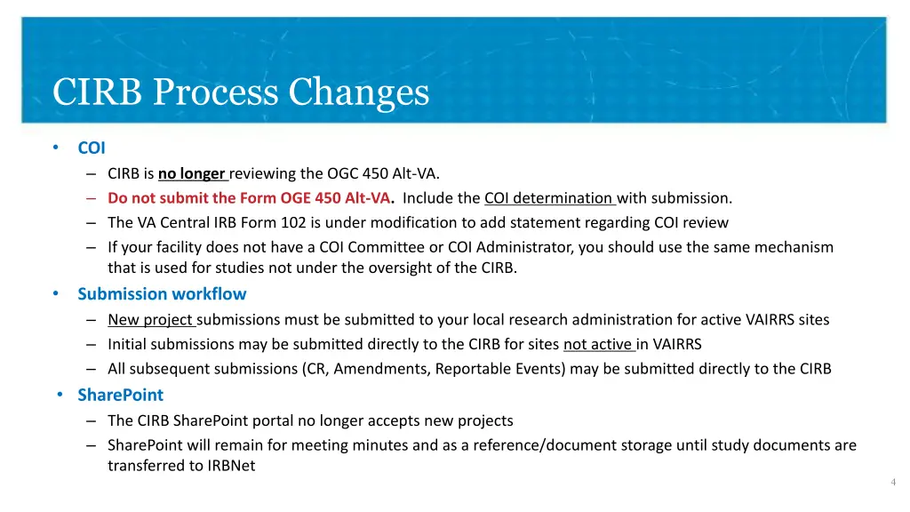 cirb process changes