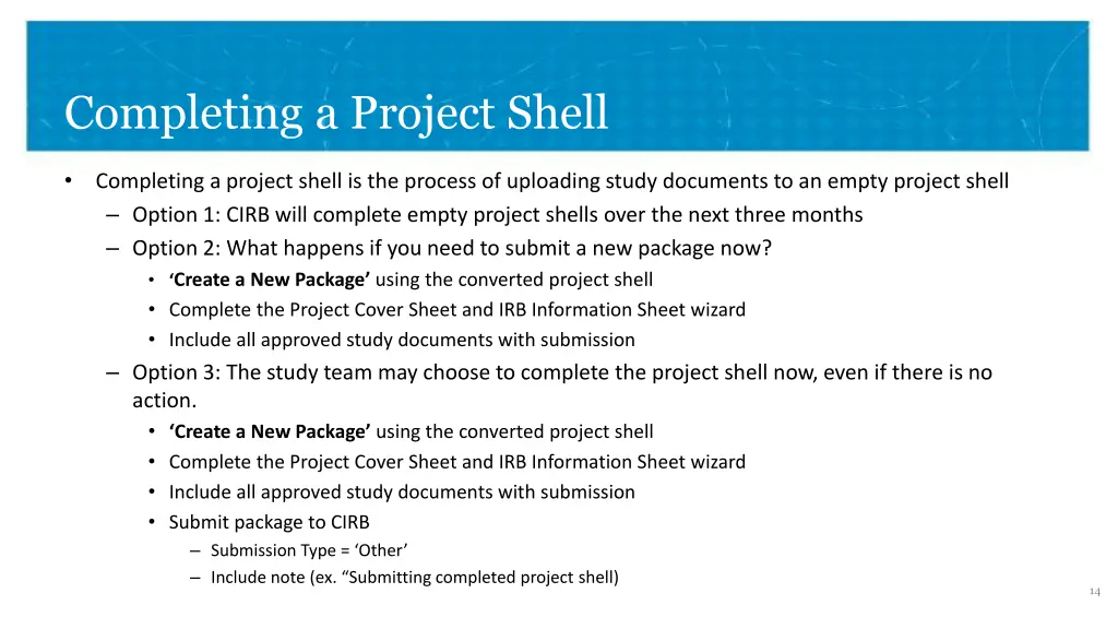 completing a project shell